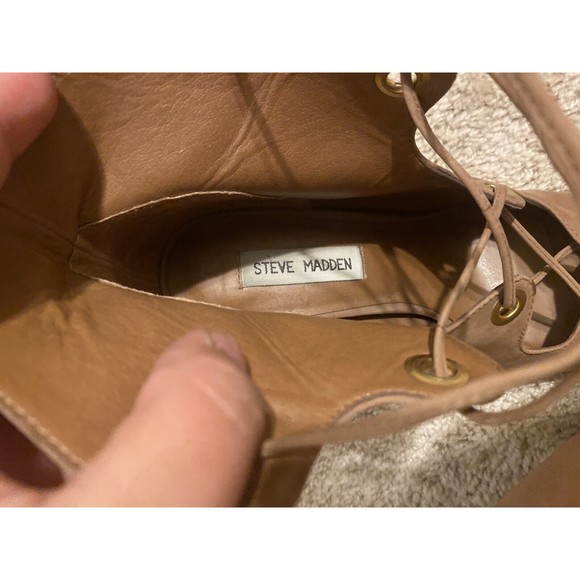 Steve Madden Boots Womens 8 Carusso Tan Leather Peep Toe Block Heel Lace Up - Picture 6 of 6